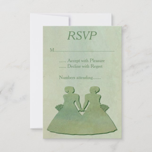 Green Mint Rustic Lesbian Wedding RSVP Card (Front)