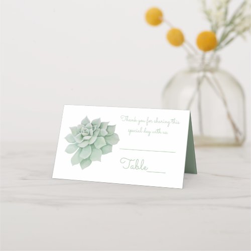 Green Mint Succulent Cactus Watercolor Wedding Place Card