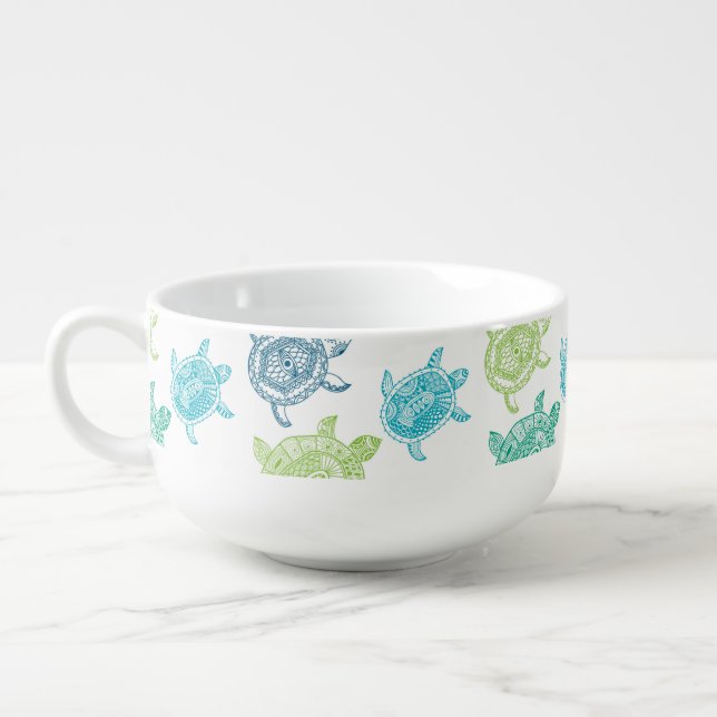 Green Mint Teal Blue Sea Turtles Soup Mug W/Handle (Right)