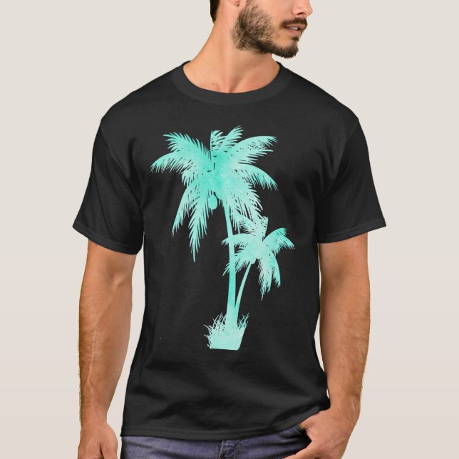 Green Mint Watercolor Palm Tree T-Shirt (Front)