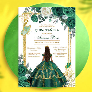 Green Mis Quince Quinceañera Birthday Invitation