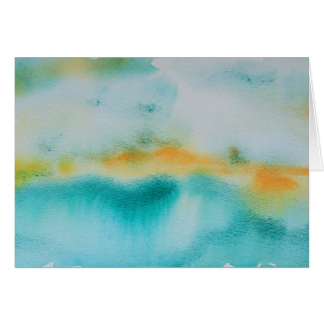 Green Misted Orange Horizon Watercolor Landscape Cards (Front Horizontal)