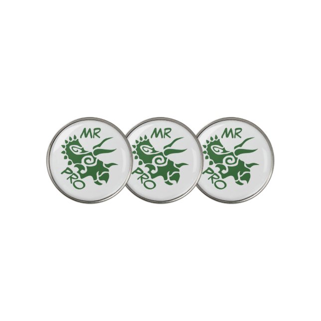 Green Mister Pro Triceratops Skilled Ancient  Golf Ball Marker (3 Up)