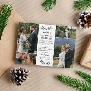 Green Mistletoe Merry Married Photo Christmas Thank You Card