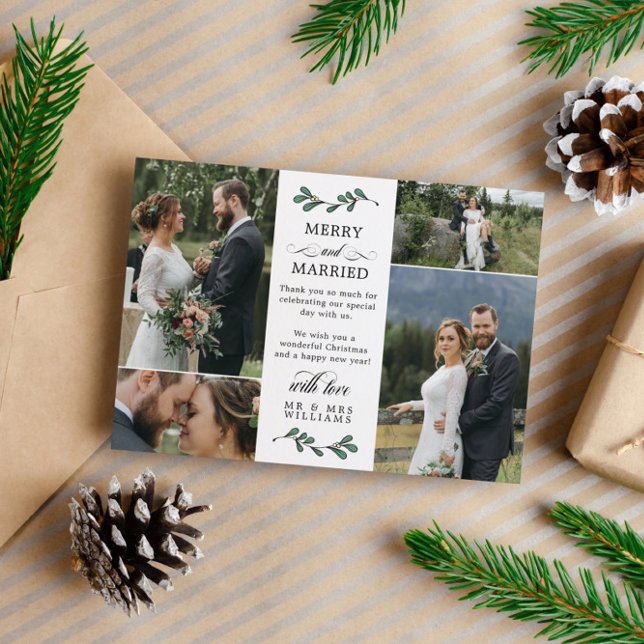 Green Mistletoe Merry Married Photo Christmas  Thank You Card (Creator Uploaded)