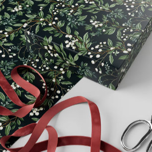 Green Mistletoe Pattern Christmas Vintage Design Wrapping Paper