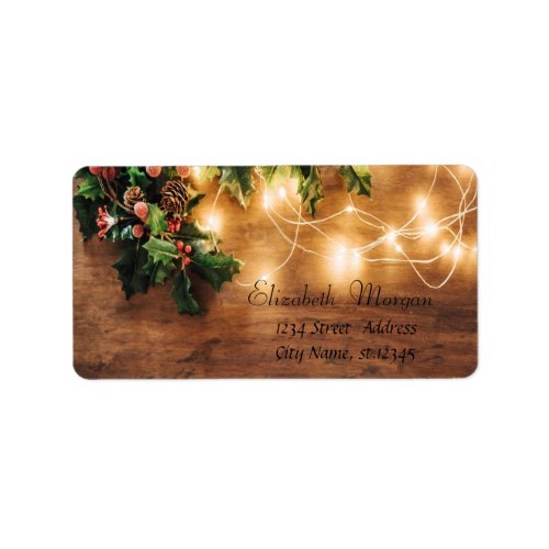 Green MistletoeString LightsWood Christmas Label