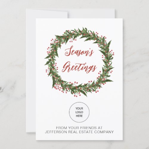 Green Mistletoe Wreath Company Logo Business  Holiday Card