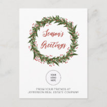 Green Mistletoe Wreath Company Logo Business  Holiday Postcard