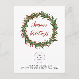 Green Mistletoe Wreath Company Logo Business Holiday Postcard