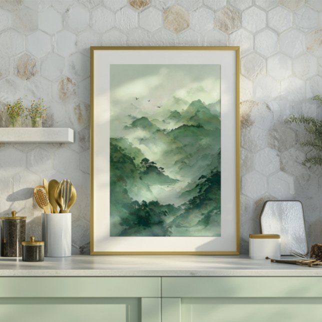 Green Misty Mountain Landscape Art Canvas Print (Creator Uploaded)