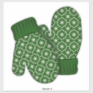 Green Mittens with Snowflakes | Large Christmas Sticker