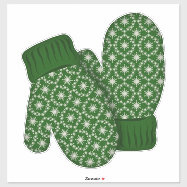 Green Mittens with Snowflakes | Large Christmas Sticker (Sheet)