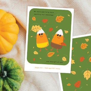 Green Mixed Candy Corn Couple Fall Holiday Card