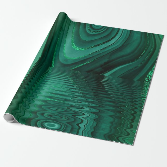 Green Mlachite Stone Abstract Landscape Malachite Wrapping Paper (Unrolled)