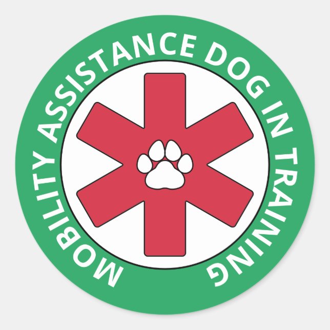 Green Mobility Assistance Service Dog In Training Classic Round Sticker (Front)