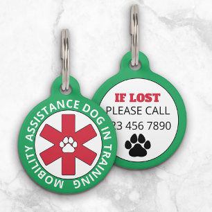 Green Mobility Assistance Service Dog In Training Pet ID Tag
