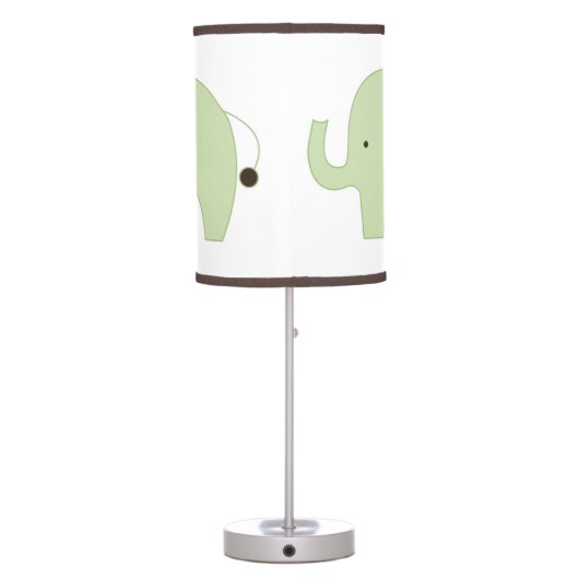 Green Mod Elephant White with Dark Brown Trim Table Lamp (Back)