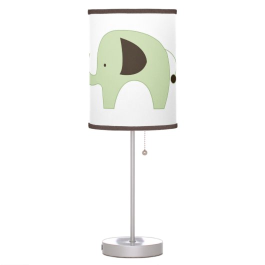 Green Mod Elephant White with Dark Brown Trim Table Lamp (Left)