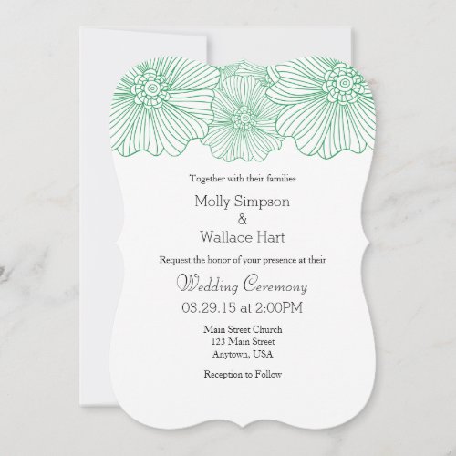 Green Mod Flower Outlines Wedding Invitations