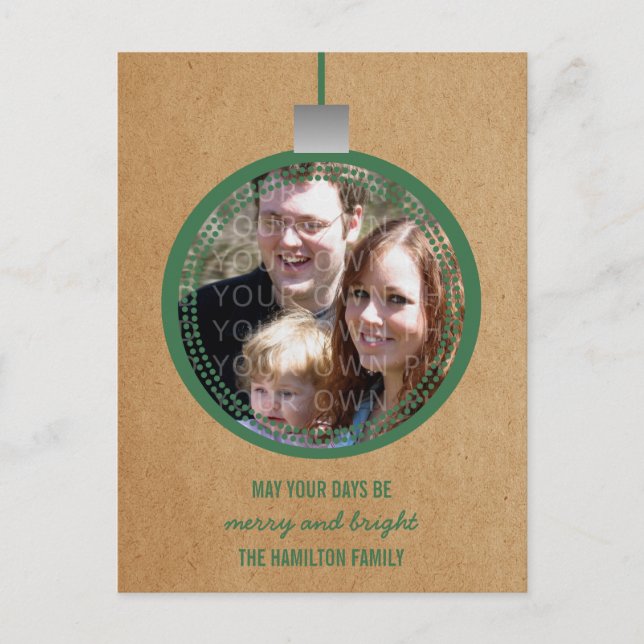Green Mod Ornament Holiday Photo Postcard (Front)