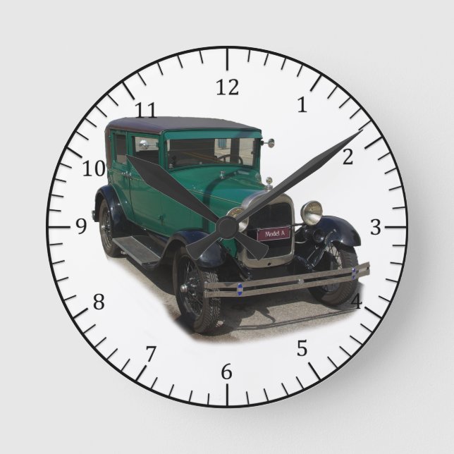 green model A classic car clock (Front)