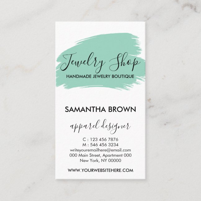 green Modern 5 Jewelry Care Instructions Business Card