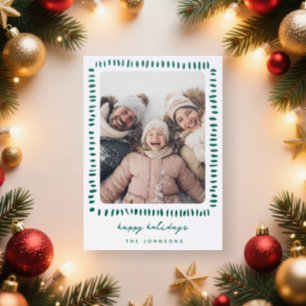 Green Modern Abstract Brushstrokes Frame Holiday Letterpress Photo Cards