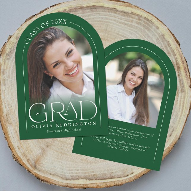 Green Modern Arch 2 Photo Graduation Announcement (Creator Uploaded)