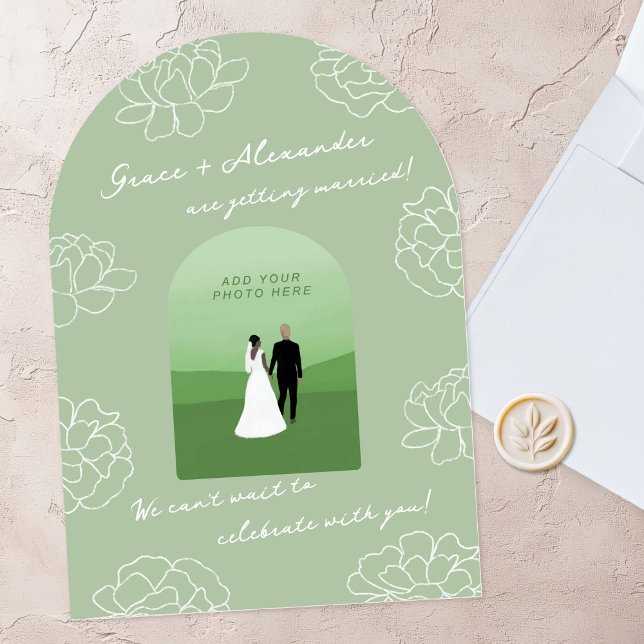 Green Modern Arch Botanical Wedding Invitation (Creator Uploaded)