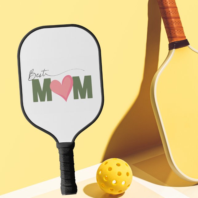 Green Modern Best Mom Pink Heart Mother's Day Pickleball Paddle (Creator Uploaded)