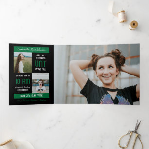 Green Modern Block 5-Photo Graduation Tri-Fold Invitation