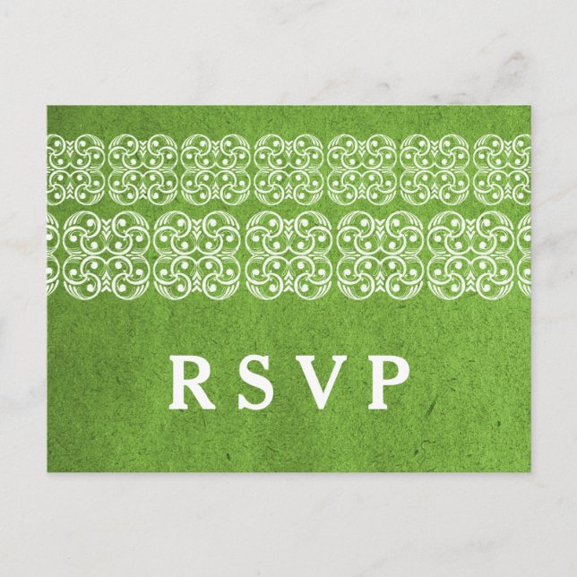 Green Modern Bohemian RSVP Postcard (Front)