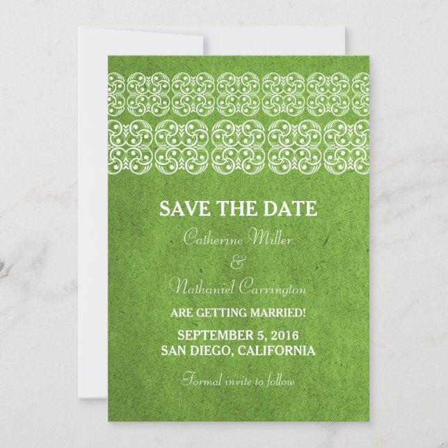 Green Modern Bohemian Save the Date Invite (Front)