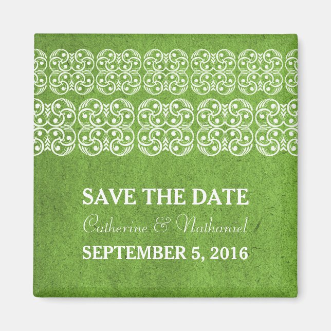 Green Modern Bohemian Save the Date Magnet (Front)