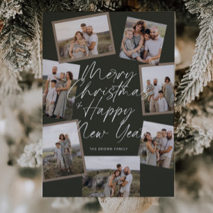 Green Modern Boho 8 Photo Collage Christmas  Holiday Card