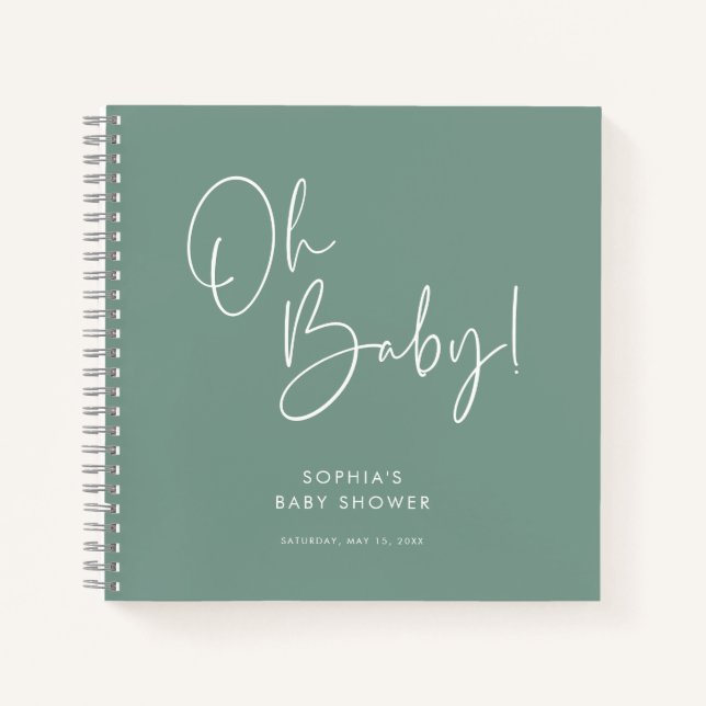 Green Modern Boho Gender Neutral Baby Shower Guest Notebook (Front)