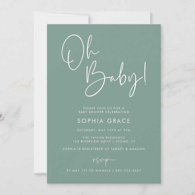 Green Modern Boho Gender Neutral Baby Shower Invitation (Front)