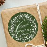 Green Modern Boho Wildflower Wreath Christmas Classic Round Sticker<br><div class="desc">This elegant Christmas sticker features wildflower silhouette wreath with stylish calligraphy.</div>