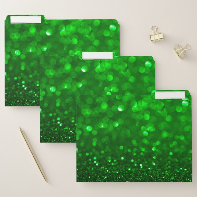 Green modern bokeh glitter file folder (Set)