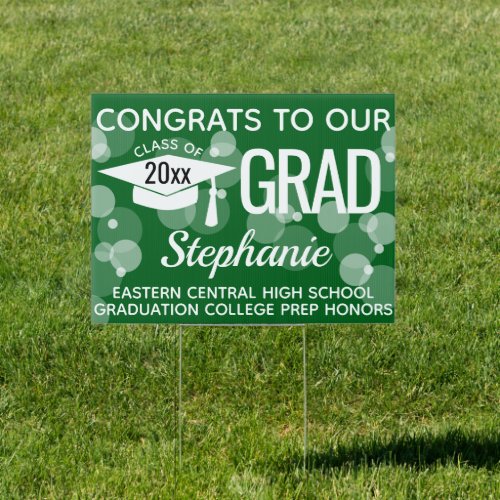 Green Modern Bubbles Congrats Graduation Yard Sign