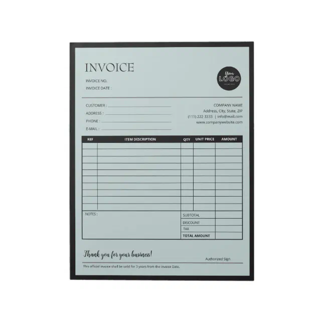 Green Modern Business Invoice Sales Template Notepad | Zazzle