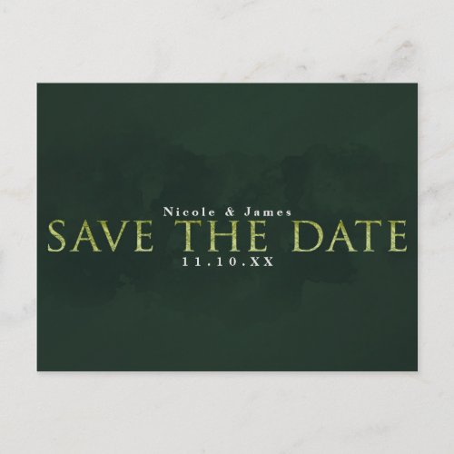GREEN Modern Chic SAVE THE DATE Wedding Engagement Postcard