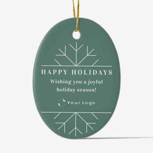 Green Modern Christmas Business Logo QR code Chic Ceramic Ornament