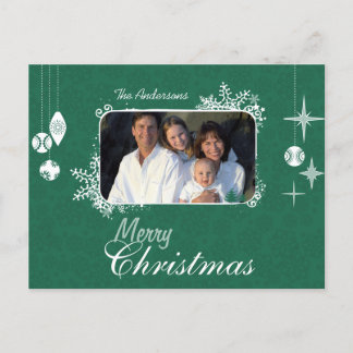 Green Modern Christmas Family Photo Postcard