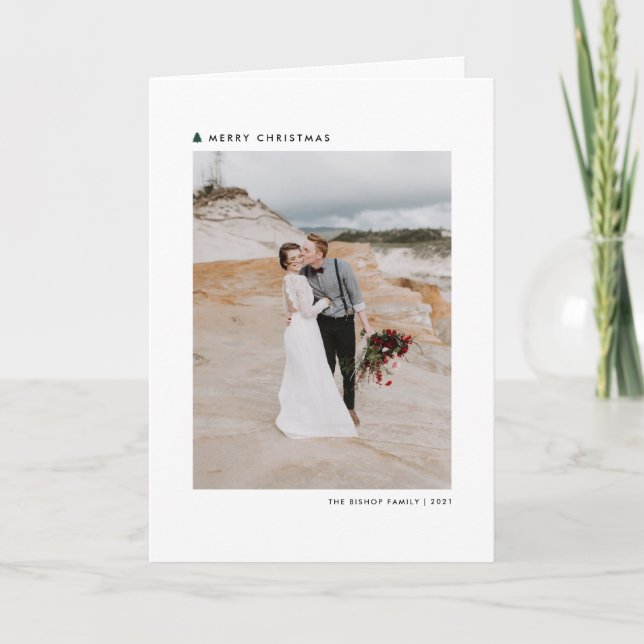 Green Modern Christmas Tree Merry Christmas Photo Holiday Card (Front)