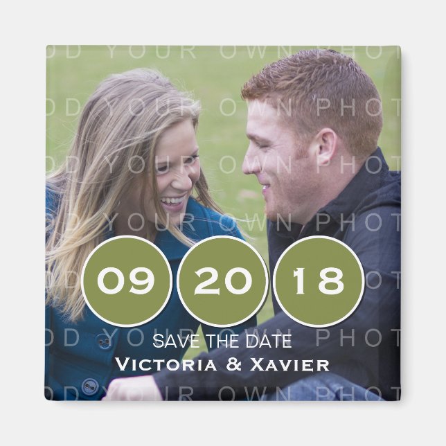 Green Modern Circles Photo Save the Date Magnet (Front)