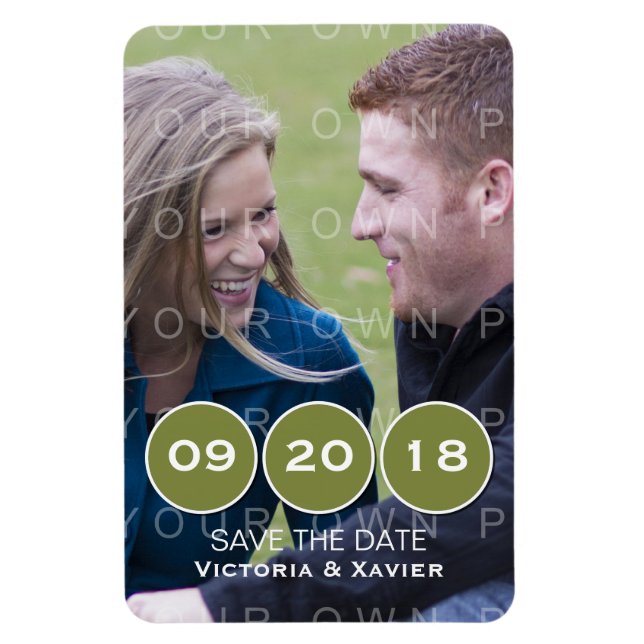 Green Modern Circles Photo Save the Date Magnet (Vertical)