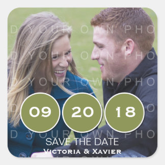 Green Modern Circles Photo Save the Date Stickers
