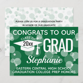 Green Modern Confetti Bokeh Bubbles Graduation Invitation